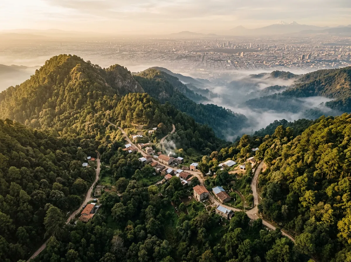 Vista aérea de la comunidad de Santa Rosa Xochiac